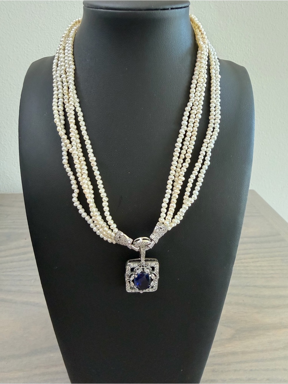 Joseph Esposito Multi-Strand Pearl Necklace with Diamonique Pendant